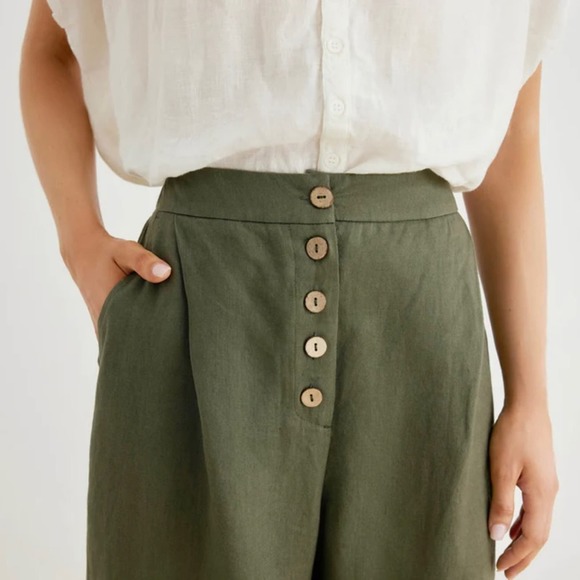 NWT Grae Cove Thalia 100% Linen Button-Fly Palazzo Pants Size Large - Picture 2 of 10